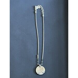 Brighton Silver Plated Hammered Crystal Layered Pendant Chain Necklace 16-18”